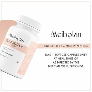 MEIBOTAN Flaxseed oil capsules 1000mg Omega 3 vegetarian Supplement for Skin, Joint, Hair & Immunity Support. flax seed oil omega 3 for Men & Women – 60 Veg Capsules.