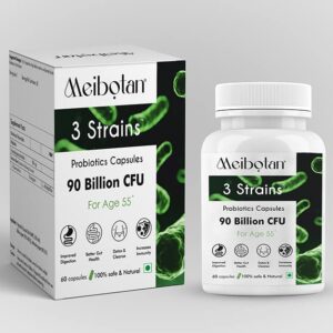 Meibotan Probiotics Supplement 3 Strains with 90 Billion CFU For Men & Women with Prebiotics – Gut Support, Digestion, Immunity Support, Detox & Cleanse – 60 Vegetarian Capsules,Age 55+