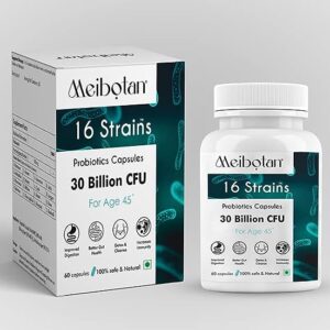 Meibotan Best Probiotics Supplement 16 Strains with 30 Billion CFU For Men & Women with Prebiotics – Gut Support, Digestion, Immunity Support, Detox & Cleanse – 60 Vegetarian Capsules,Age 45+