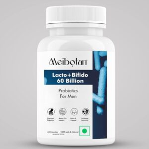 Meibotan Best Probiotics Supplement Lactobacillus with Bifidobacterium 14 Strains 60 Billion CFU For Men – Gut Support, Digestion, Immunity Support, Detox & Cleanse – 60 Vegetarian Capsules,