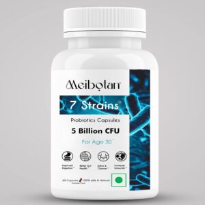 Meibotan Probiotics Supplement 7 Strains with 5 Billion CFU For Men & Women with Prebiotics – Gut Support, Digestion, Immunity Support, Detox & Cleanse – 60 Vegetarian Capsules,Age 25+