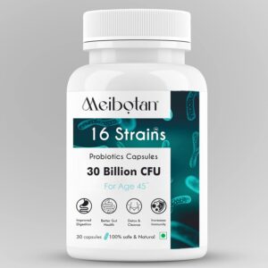 Meibotan Best Probiotics Supplement 16 Strains with 30 Billion CFU For Men & Women with Prebiotics – Gut Support, Digestion, Immunity Support, Detox & Cleanse – 30 Vegetarian Capsules,Age 45+