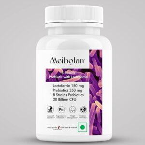 Meibotan lactoferrin supplement with Probiotics 30 Billion CFU For Men & Women with 8 Strains – Stimulates the immune system, Regulates iron metabolism, Digestion, Immunity Support- 60 Veg Capsules
