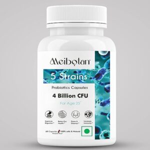 Meibotan Probiotics Supplement 5 Strains with 4 Billion CFU For Men & Women with Prebiotics – Gut Support, Digestion, Immunity Support, Detox & Cleanse – 60 Vegetarian Capsules,Age 25+