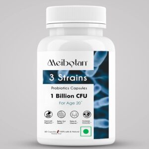 Meibotan Best Probiotics Supplement 3 Strains with 1 Billion CFU For Men & Women with Prebiotics – Gut Support, Digestion, Immunity Support, Detox & Cleanse – 60 Vegetarian Capsules,Age 20+