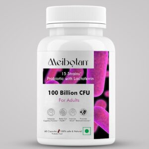 Meibotan lactoferrin with Probiotics 100 Billion For Men & Women – Stimulates the immune system, Regulates iron metabolism, Digestion, Immunity Support, Weight Management- 60 Veg Capsules