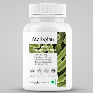 Meibotan 50 Billlion Probiotics with DHA & lactoferrin – Stimulates the immune system, Regulates iron metabolism,support brain development, Immunity Support- 60 Veg Capsules for all Age