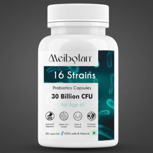 Meibotan Best Probiotics Supplement 16 Strains with 30 Billion CFU For Men & Women with Prebiotics – Gut Support, Digestion, Immunity Support, Detox & Cleanse – 60 Vegetarian Capsules,Age 45+