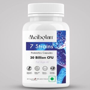 Meibotan Best Probiotics Supplement 7 Strains with 30 Billion CFU For Men & Women with Prebiotics – Gut Support, Digestion, Immunity Support, Detox & Cleanse – 60 Vegetarian Capsules,Age 40+