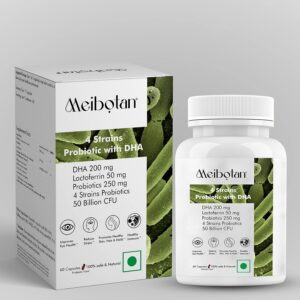 Meibotan 50 Billlion Probiotics with DHA & lactoferrin – Stimulates the immune system, Regulates iron metabolism,support brain development, Immunity Support- 60 Veg Capsules for all Age